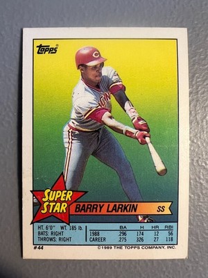 1989 Topps Super Star Sticker Backs - Barry Larkin + Bob Horner Mike Stanley #44