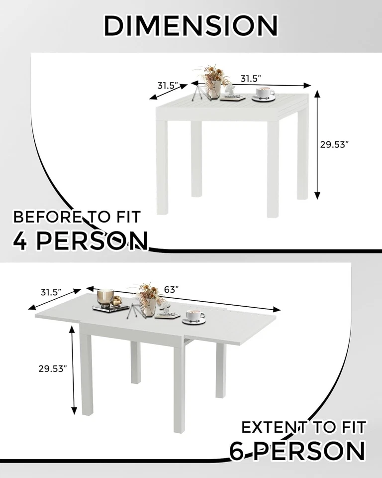 Expandable Patio Table Outdoor Dining Table Aluminum Slat Frame for Porch Deck - Image 3 of 4