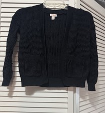 Cat Jack Kid Girls Solid Black Knit Long Sleeve Cardigan Size S 6/7