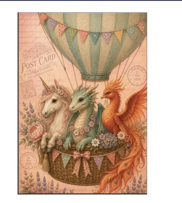 5x  Drache  Postkarte Postcrossing Postcard Dragon vintage retro Fantasy Einhorn