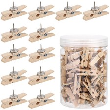 100Pcs Push Pin with Wooden Clips Tacks for 100-Wood Color, 100-wood Color