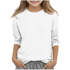 Curenmufel Long Sleeve Shirt for Girls Soft Polyester-Spandex Blend White 11-12