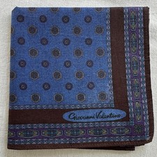 Vintage Blue Cotton Handkerchief Geometric Medallion Classic Pocket Square 18" E