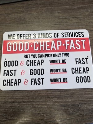Funny Good FAST Cheap Sign 12in W X 8inH