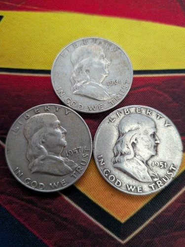 Franklin Half Dollar Lot of 3 - 90% Silver