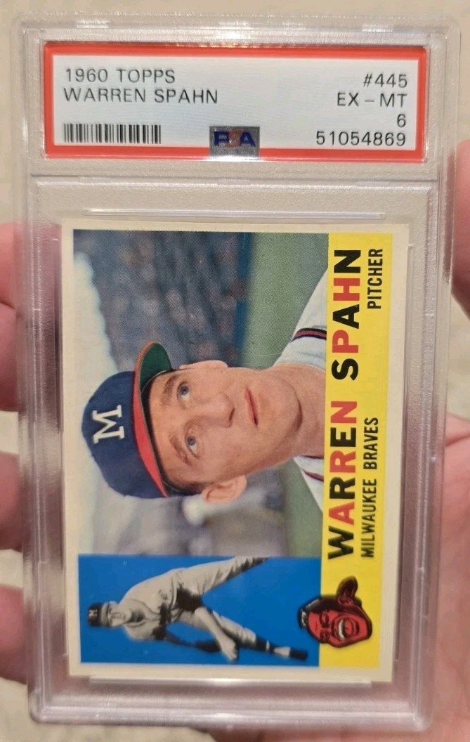 1960 TOPPS WARREN SPAHN(HOF) #445 PSA 6 EX-MT MILWAUKEE BRAVES