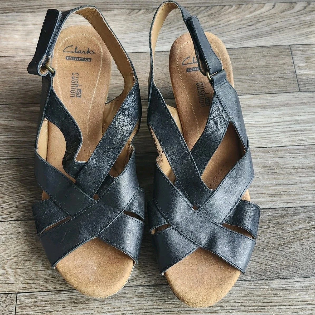 CLARKS Merliah Echo sandali donna taglia 9 zeppa stretta pelle nero