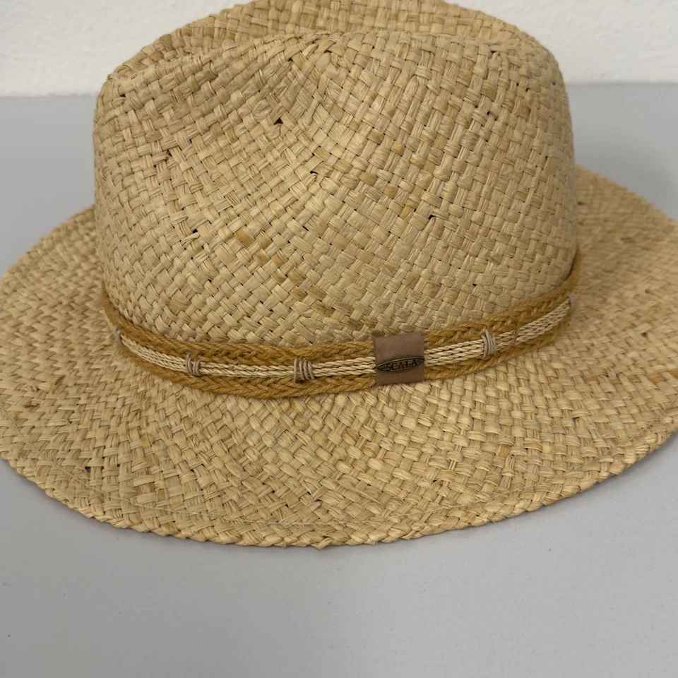 Sombrero Fedora de Paja Scala Rafia Para Hombres Banda Tejida Pequeña/Mediana Playa Sol Foto 3 de 4