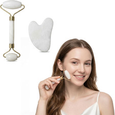 Jade Roller and Gua Sha Set for Face - Natural Jade Stone Facial Roller Guasha