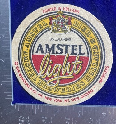 Heineken AMSTEL LIGHT PRINTED IN HOLLAND 4 INCH ROUND BEER COASTER