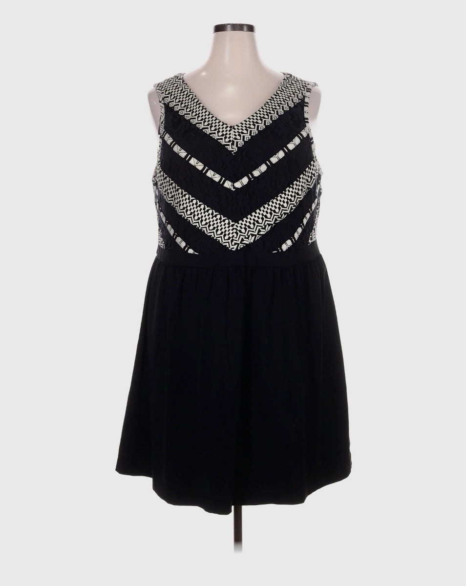 Cynthia Rowley 3X Black White Lace Geometric Embroidered Sleeveless A-Line  Dress