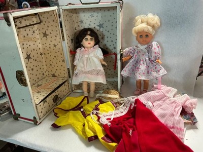 Two Vintage 8'' Vogue Dolls in Trunk with Clothes