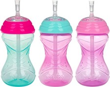 Nuby FETEGT2968 No-Spill Easy Grip 10 Ounce Cup Silicone with Flex Straw 3-Pcs 