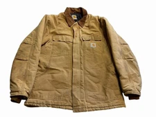 Vintage Carhartt C03 Brown Arctic Quilt Lined Canvas Chore Jacket Distressed 46