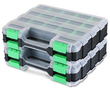 2 PCS Green Small Parts Organizer Box Double Side 34 Compartment Divider