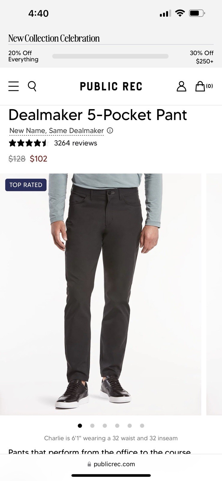 Public Rec Dealmaker 5 Pocket Work Pants Mens 36x28 Stretch Slim Straight Navy