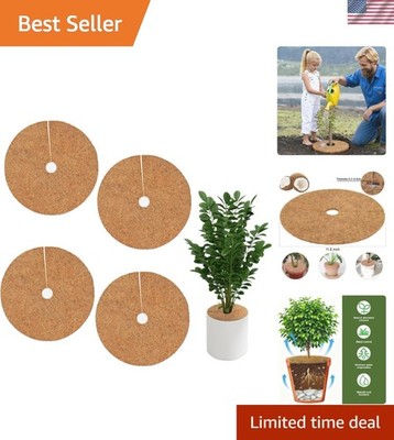4 Pack Coconut Fiber Mulch Rings 11.8 Inch - Eco-Friendly Plant Protectors