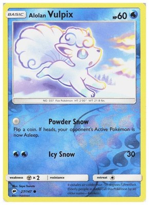 Alolan Vulpix 27/147 Common Burning Shadows Pokemon Reverse Holo Lightly Played