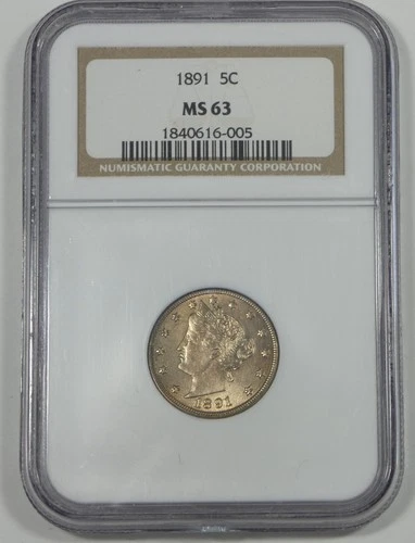 1891 Liberty/"V" Nickel CERTIFIED NGC MS 63  5c