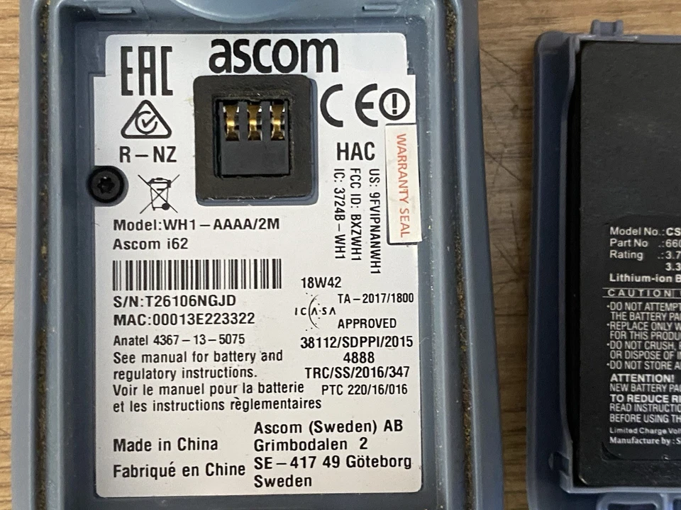 Ascom i62 WIFI Dect Telefon mit Akku & ohne Basis Ascom WH1-AAAA/2M nur Telefon - Bild 3 von 4