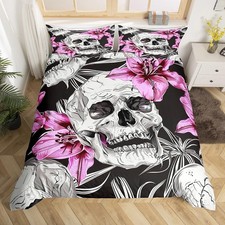 Girls Sugar Skull Bedding Set Women Skull Pattern Duvet Cover for Kids Teens ...