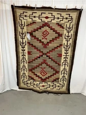 antique Navajo rug beige red black 1900 original 76x52 worn 