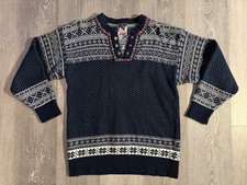 VTG Dale of Norway Men/Unisex S Blue Cotton Sweater Nordic Fair Isle V-Neck