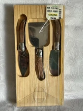 Vintage SABATIER 3 Piece MADE IN FRANCE Stainless Steel Cheese Knife Set+Board