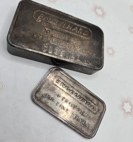 Vintage SILVER BULLION - Engelhard silver 10 troy +1 troy ounces oz bars
