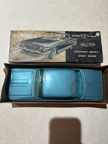 1961 Chevy Chevrolet Impala Bandai Tin Friction Japan Toy Car works With Box