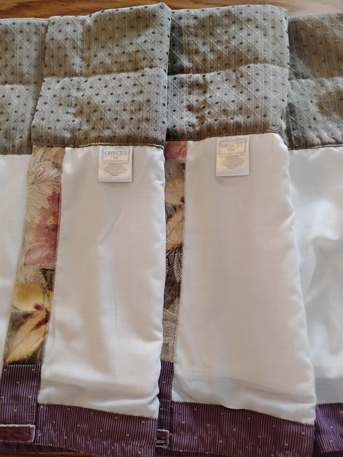 Croscill Purple Green Floral Damask 86 x 18 Lined Valances