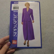 See & Sew 6319 Women's Skirt Suit Pattern Size 14-18 Easy Uncut YES! It's Easy