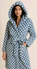 Minky Couture Blue and White Checkered Board Super Soft Robe for Adult S