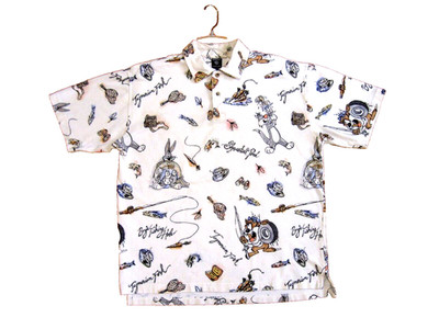 BUGS BUNNY, SYLVESTER & TAZ Gone Fishing Shirt Sz L Warner Bros Looney Tunes