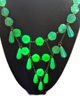 Czech Uranium glass necklace vaseline glass beads vintage jewelry #25105NC