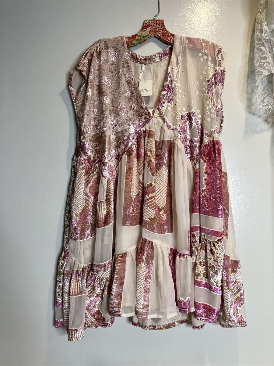 Free People Mended with Scarves Velvet Pieced Mixed Printed Free People Mended with Scarves Velvet Pieced Mixed Printed