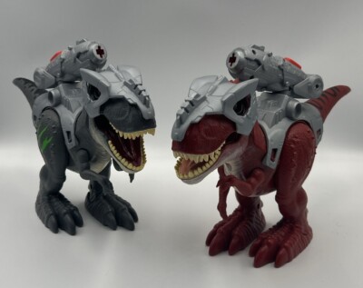 Dino Wars T-Rex 2 x Zuru Robo Alive Dinosaurier rot & grau sehr guter Zustand