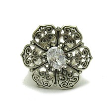 Sterling Silver Ring Solid 925 Flower With Cubic Zirconia Adjustable Size