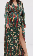 Pretty Little Thing Women's Green Abstract Print Wrap Style Maxi Dress Size M