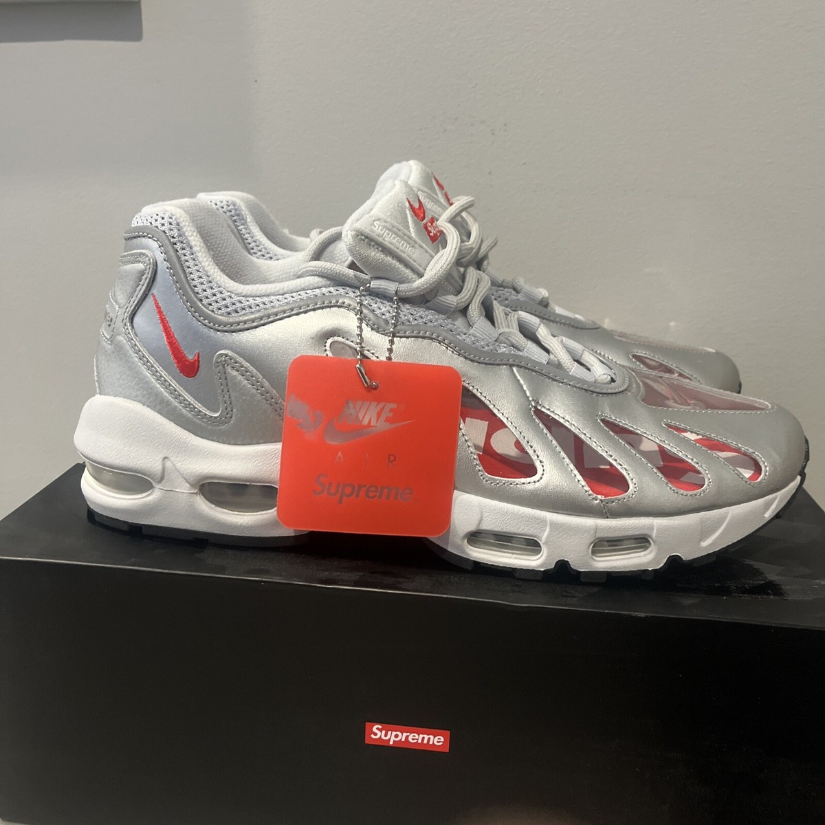 Size 12 - Nike Supreme x Air Max 96 Metallic Silver for sale