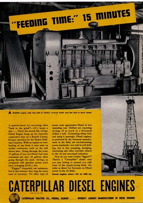 1937 Caterpillar Diesel Engine Ad: D13000 Closeup Russell County Kansas Oil Well