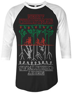 The Upside Down Stranger Things Ugly Christmas Unisex Raglan T