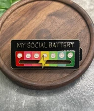 2" My Social Battery Mood Brooch Pin Funny Interactive Enamel Badge Pins B1524