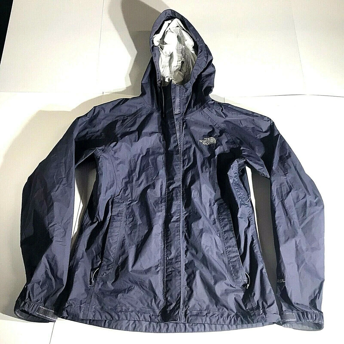 North Face Hooded Rain Jacket HyVent 2.5L Navy Blue Windbreaker Coat  Women's XS