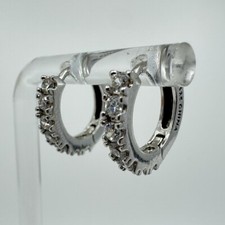 Sterling Silver 925 Huggie Hoop Earrings Prong Set CZ 15mm