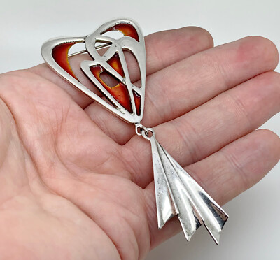 David Lawrence Vintage 1963 Sterlingsilber Emaille Herz & Tropfen Statement Brosche