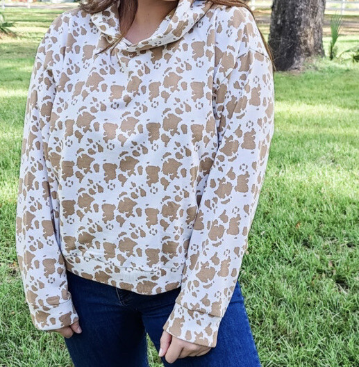 Simply Southern Cropped Hoodie Cow Medium Sweatshirt