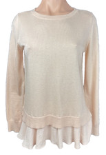 Loft Pullover Sweater Light Pink Long Sleeves Size S Hem Ruffles Nylon/ Acetate