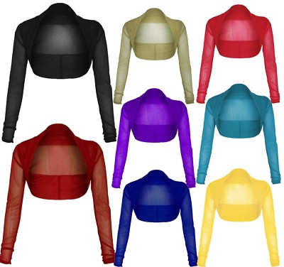 Damen Transparente Netz Chiffon Bolero Shrug Lange Ärmel Crop Cardigan Tops