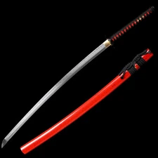 Clay Tempered T10 Steel Japanese Samurai Katana Sword Sharp Real Hamon Red Saya